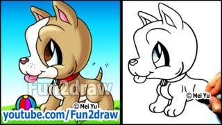 Pitbull PUPPY - How to Draw a Dog - Cute Easy Cartoon Tutorial | Learn from Home: Online Art Lessons