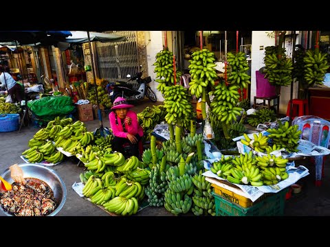 Chhbar Ampov Market - Morning Food Scenes And People Activities