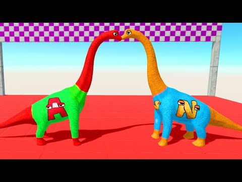 Alphabet Lore Super N vs Alphaet Lore A Brachiosaurus Death Run | Animal Battle Revolt Simulator