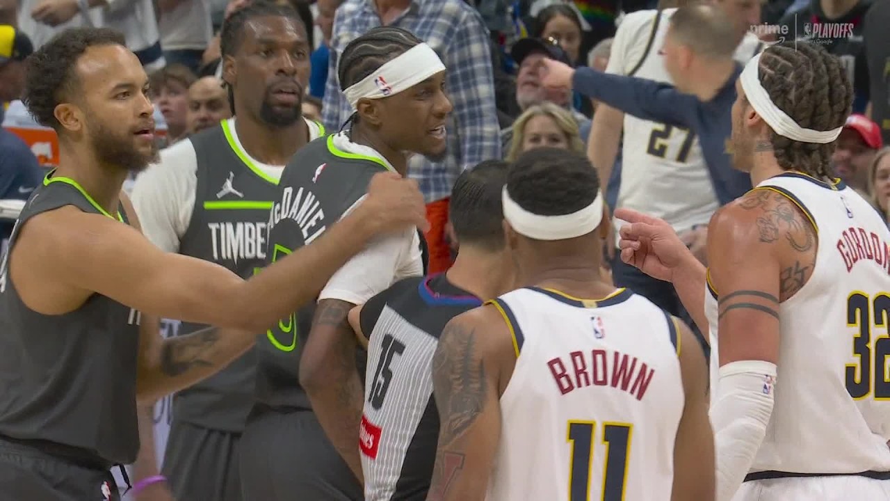 Jaden McDaniels avoids ejection after shoving Nikola Jokic, assessed unsportsmanlike tech 😳