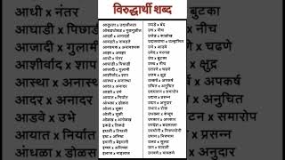 विरुद्धार्थी शब्द | Virudharthi Shabd | Opposite Words in Marathi | Marathi Words |  व्याकरण