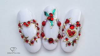 Christmas wreath crystals placement nail art, begginers friendly simple Xmas nail art.