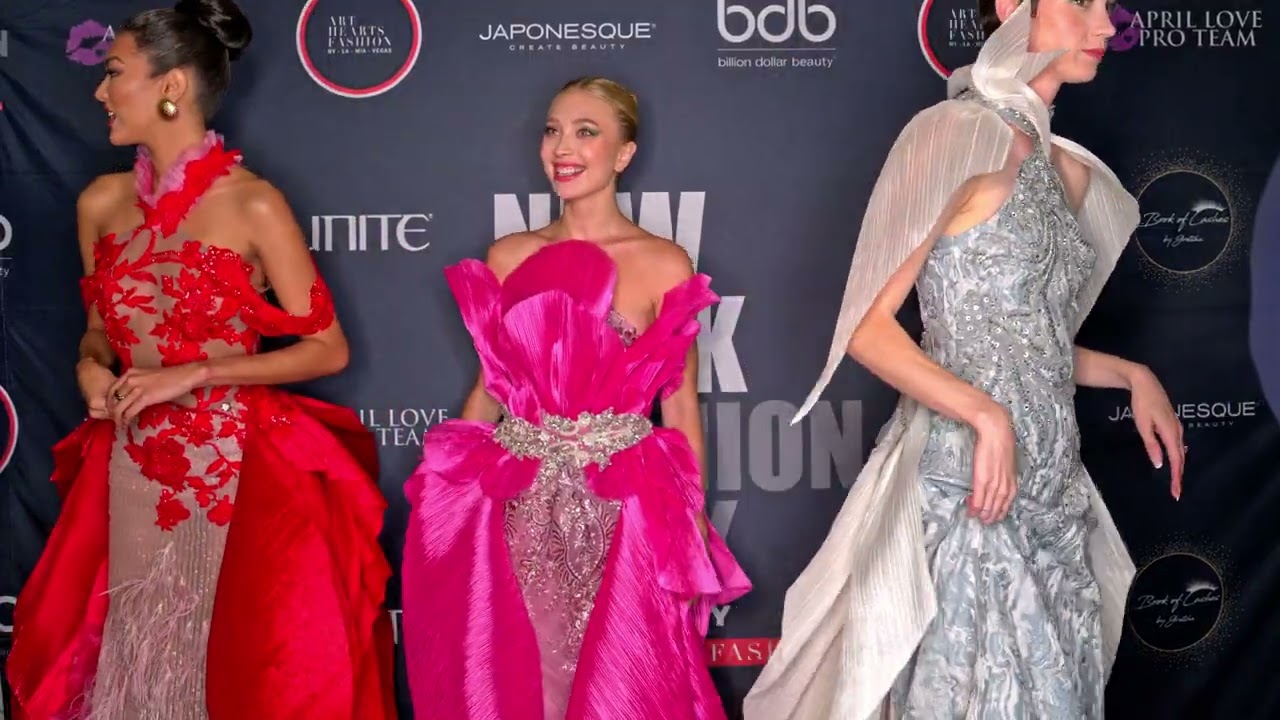 Models pose wearing their runway looks from Designer Danny Nguyen @artheartsfashion NYFW