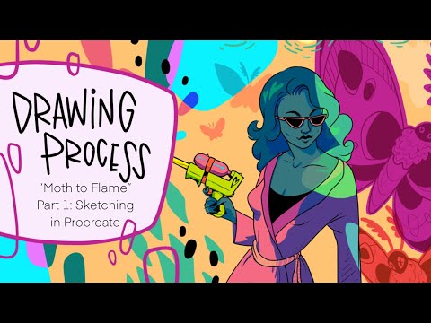 "Moth to Flame" Drawing Process Part 1: Sketching in Procreate