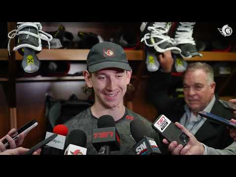 Jake Sanderson, Zack Ostapchuk, Drake Batherson, and Jacques Martin Postgame vs PIT