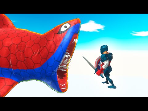 ⚡ SPIDERMAN MEGALODON ATE CAPTAIN AMERICA DEATH RUN  - 🦖 Animal Revolt Battle Simulator 🦕