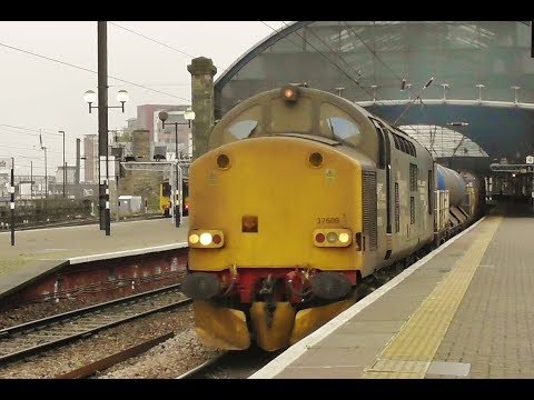 DRS Class 37s Nos. 37609 & 37602 - RHTT -  3S77 Kingmoor to Tyne Tees at Newcastle - 20th Oct 17