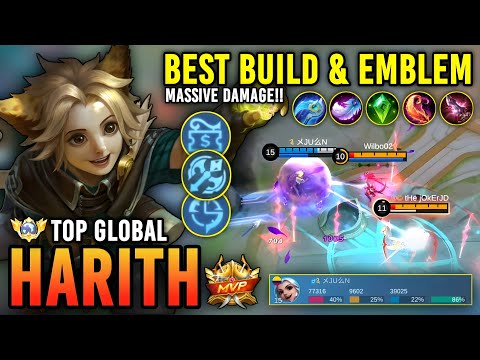 MASSIVE DAMAGE!! HARITH BEST BUILD & EMBLEM 2023 | TOP GLOBAL HARITH GAMEPLAY - MOBILE LEGENDS