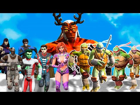 🍕 Teenage Mutants Ninja Turtless VS Teens Titans (Raven, Beast Boy, Cyborg, Starfire, Robin, Trigon)