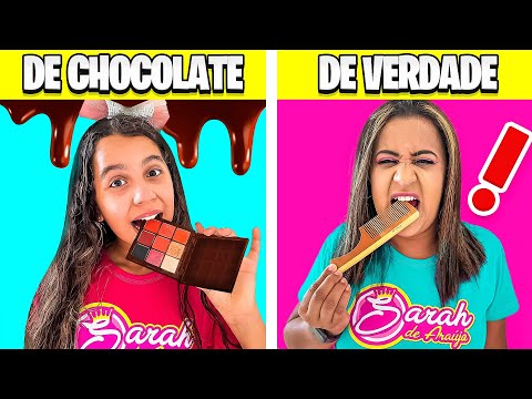 CHOCOLATE vs REAL DESAFIO DA MAQUIAGEM ! - Sarah de Araújo
