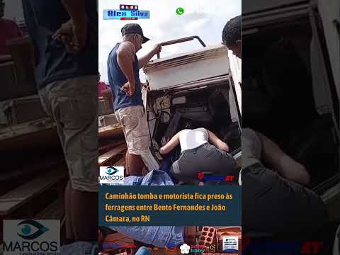 Caminhão tomba e motorista fica preso às ferragens entre Bento Fernandes e João Câmara, no RN