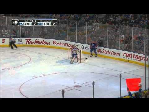 Devan Dubnyk stops Keith Ballard breakaway April 27 2013 Vancouver Canucks vs Edmonton Oilers NHL