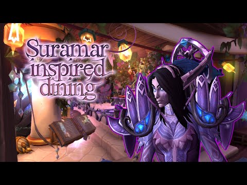 I made a Suramar inspired dining area in my WoW house! Elegant and cozy vibes 💜🩷🔮