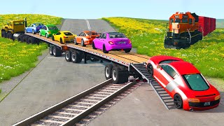 Flatbed Long Trailer Truck Speed Bumps Transport Car Rescue - Cars vs 