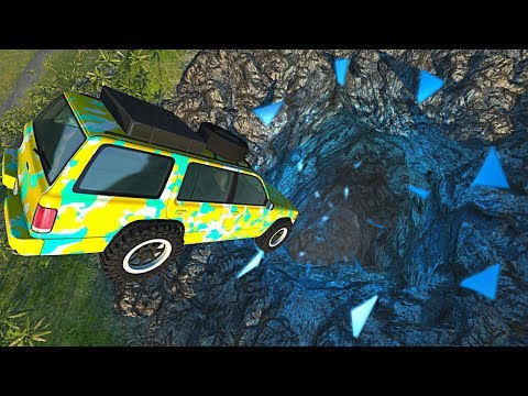 BeamNG.drive - Car Falls into Deep Deadly Spike Höle