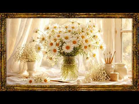 Daisy Bouquet | 4K Framed Art Screensaver | 2 Hours Silent Painting Display for Your TV