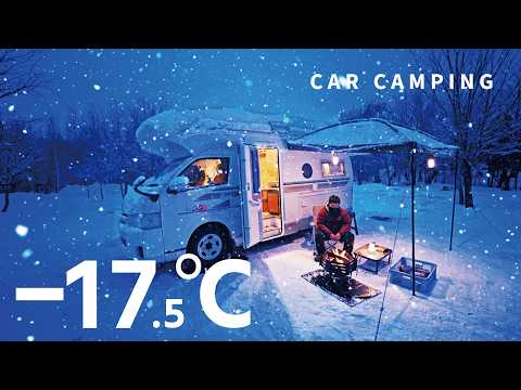 like ICE AGE Car Camping! The dangerous snowy mountains are frozen at -17.5°C. DIY camper van