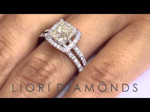 ER-0956 - 2.56 Carat J-SI1 Princess Cut Diamond Engagement Ring 14k White Gold Pave Halo