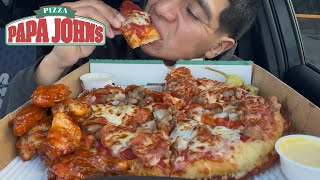 Papa Johns Pizza New Pan Pizza + Buffalo Wings Mukbang