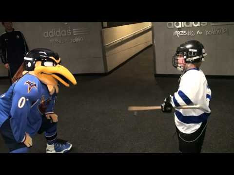 5 year old Joshua takes on the Atlanta thrashers mascot.