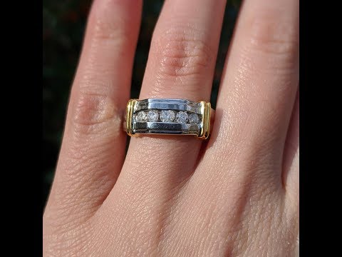 0.5 Ct. Five Stone Men's Ring with Ribbed Shank Design in Two Tone Gold-TwoBirch-TB-GR-0095-TT-H