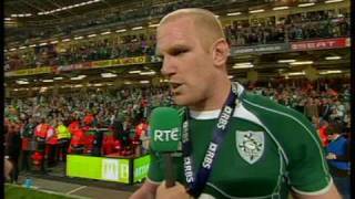 Paul O'Connell and the Manky drop goal, Tommy Bowe and Declan Kidney after Ireland win 09 Grand Slam