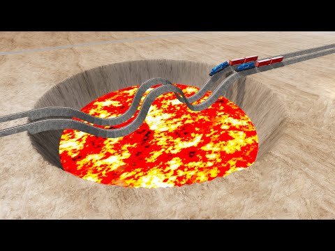 Impossible Weird Wave Rail Tracks Vs Trains Crossing Giant Pit - BeamNG.Drive