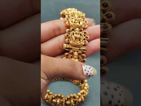 Brass golden r chie creation temple jewllery sku -3120