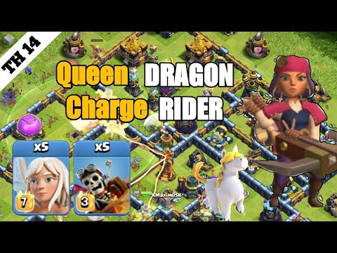 QUEEN CHARGE DRAGON RIDER  | TH 14 Q.C DRAGON RIDER ATTACK STRATEGY - CLASH OF CLANS