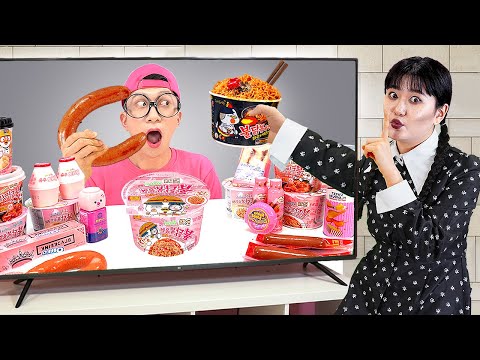 Pink Food VS Black Food Challenge 블랙 핑크 음식 챌린지 by HUBABI