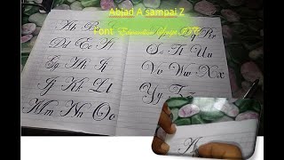 belajar menulis indah abjad A sampai Z mengunakan pulpen kenko 0,5mm. font edwardian script ITC