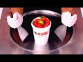 Strawberry Nutella Ice Cream Rolls ASMR With Fresh Strawberries And A Lot Of Chocolate Cream