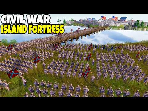 3,000 Confederate Civil War DEATH CHARGE vs ISLAND FORTRESS Walls Defense! - Men of War: BITFA Mod