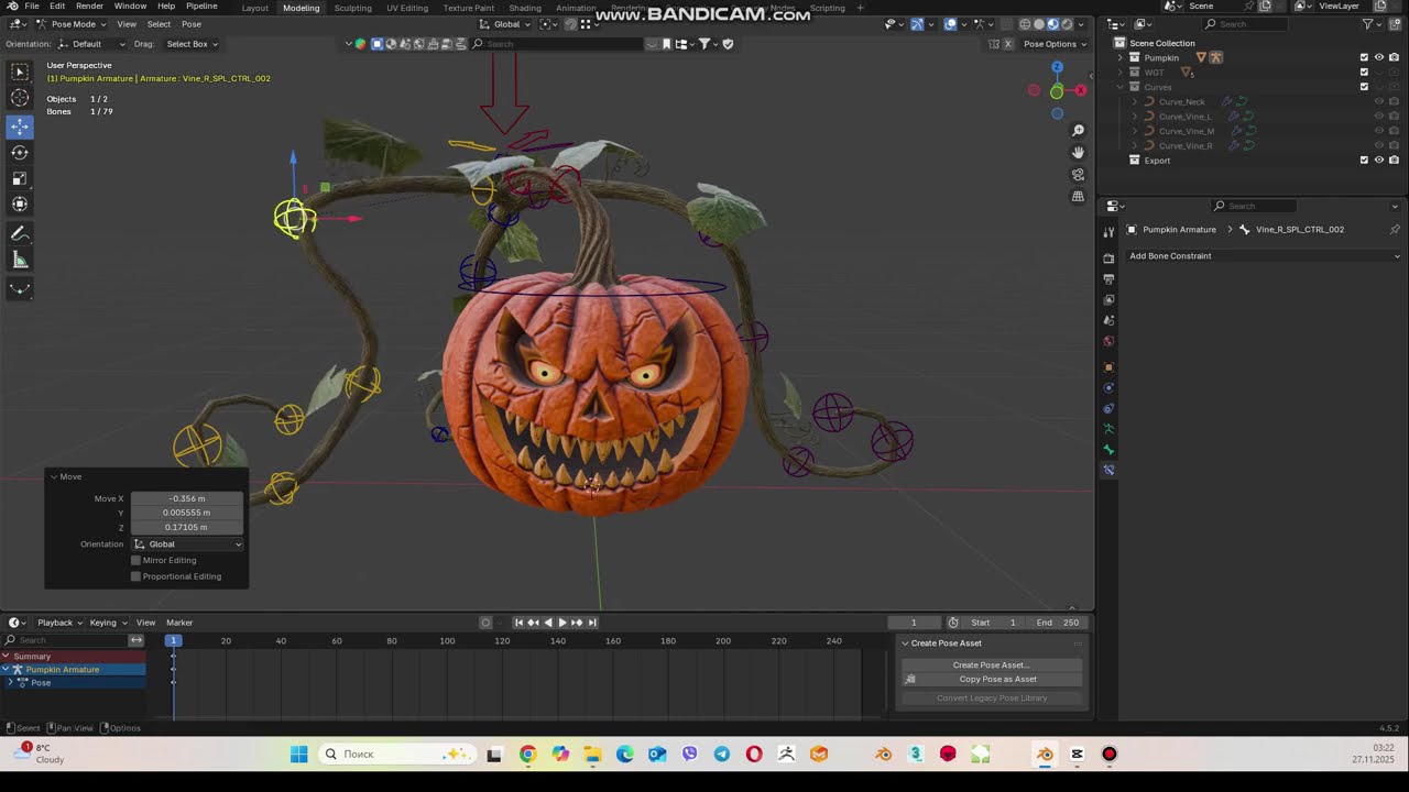 Scary Pumpkin Bush 3D Model