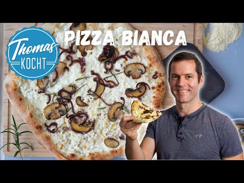 Pizza Bianca - weiße Pizza mit Ricotta, Pilzen und Balsamicozwiebeln