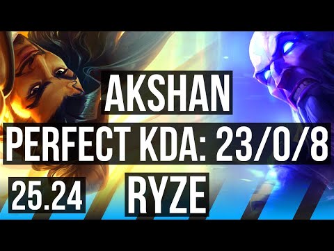 AKSHAN vs RYZE (MID) | Perfect KDA: 23/0/8, 45K damage | KR Master | 25.24
