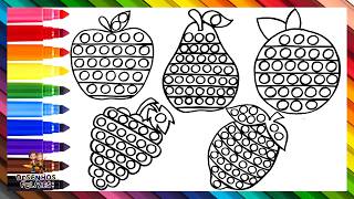 Desenhar e Colorir 5 Frutas POP IT 🍎🍊🍋🍐🍇 Desenhos para Criançasú