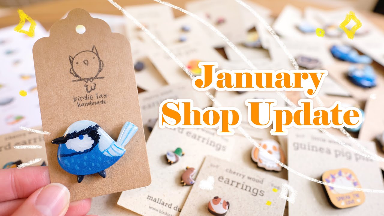 January Shop Update - smol parrot pins, more birbs and a limited edition guinea pig pin