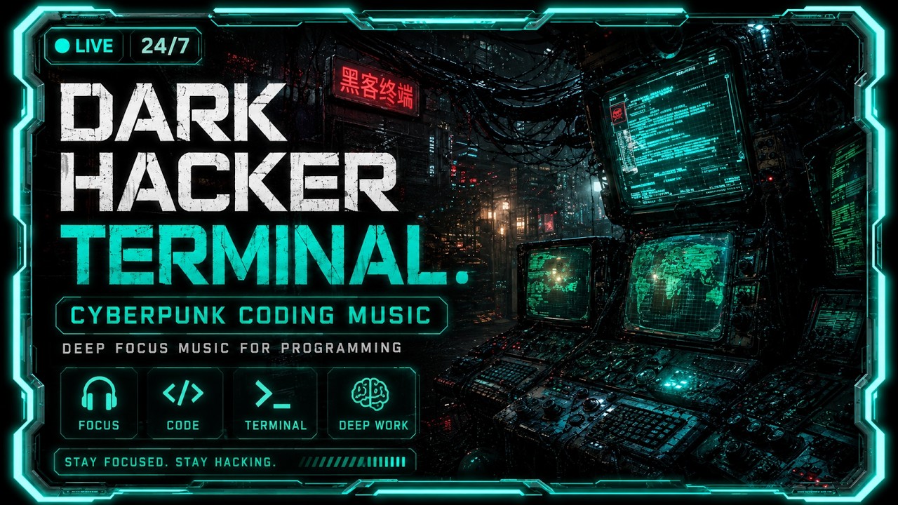 🔴 Dark Hacker Terminal | Cyberpunk Coding Music | Deep Focus Music for Programming