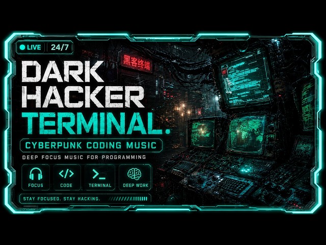 🔴 Dark Hacker Terminal | Cyberpunk Coding Music | Deep Focus Music for Programming SDDEFAULT Thumbnail