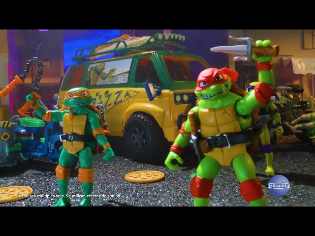 Vídeo relacionado con Tortugas Ninja Pizza Fire Delivery Van, Juguete de la Furgoneta de Reparto Que Lanza Pizzas de la película Caos mutante, para Fans, niños y niñas +4 años, TMNT, Famosa (TU804000)