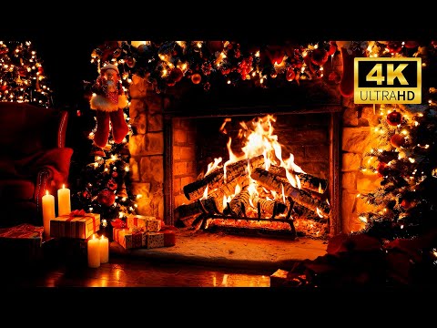 🔥 Прекрасный рождественский камин 4K 🎄 Мягкое потрескивание огня для расслабления и сна (10 часов)