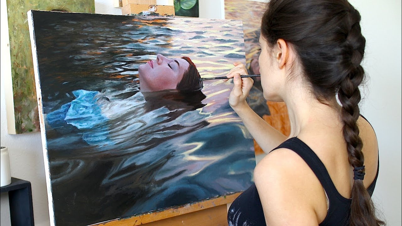 oil painting in time lapse floating in sunset waters by lena danya