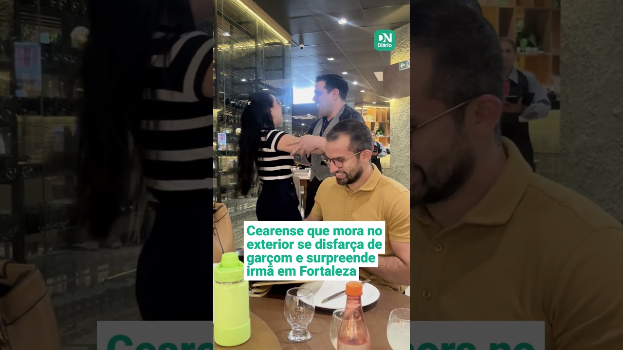Imagem da notícia Cearense que mora no exterior se disfarça de garçom e surpreende irmã em Fortaleza  