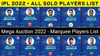 Tata IPL 2022 Mega Auction Live - All Sold out Players List, Marquee Players List, Price and Teams