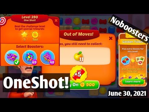 Homescapes level 390 OneShot! | Out of Moves | Without level complete go on next