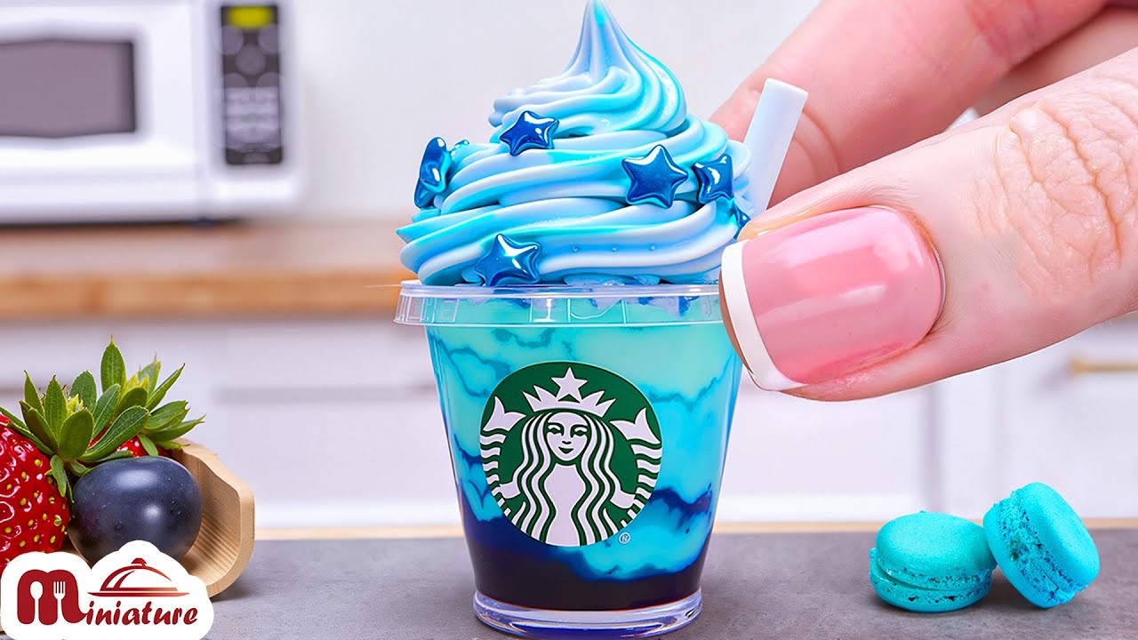 🍹 DIY Starbucks Blue Cloud Frappuccino At Home | ASMR Cooking Mini Food