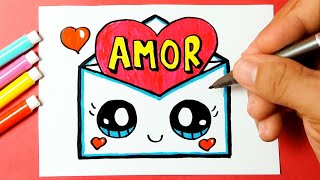 Como desenhar Cartão Dia dos Namorados ❤ Carta Kawaii / Desenhos Bonitos - Desenho para Desenhar