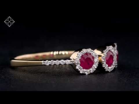 RUBY AND DIAMOND HALO TRILOGY RING 18K GOLD VERSION - ASTERIA COLLECTION - FT88 T