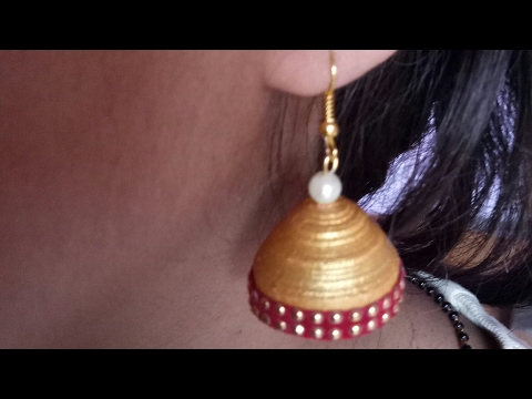 Quilling paper earring/ How to make Simple golden jhumka. Video